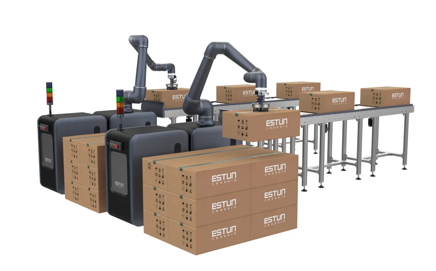 Robots colaborativos ESTUN CODROID empacando cajas